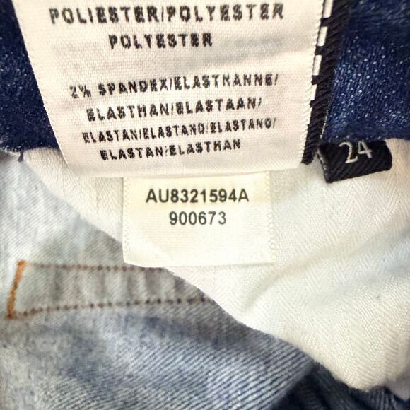 7 For All Mankind Two Toned Side Striped Skinny Leg Jeans Mid Rise Raw Hem Sz 24 - Picture 11 of 14